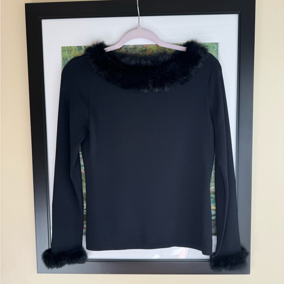 Vintage Y2K Fur Trimmed Sweater in Black size M - Picture 2 of 6
